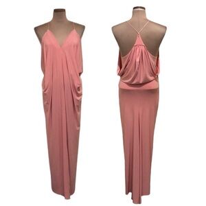 T-Bags Los Angeles Maxi Dress Size Small Pastel Peach Pink Grecian Draped Gown